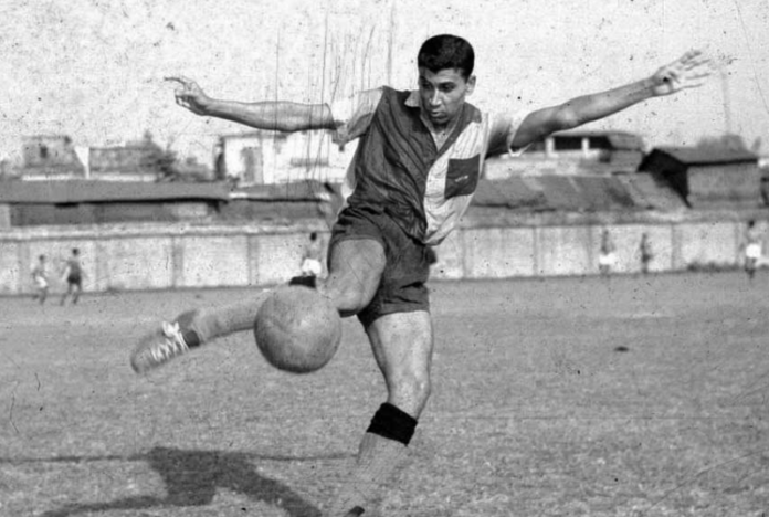 Legendary Indian footballer P.K. Banerjee in action during a match in his youth.